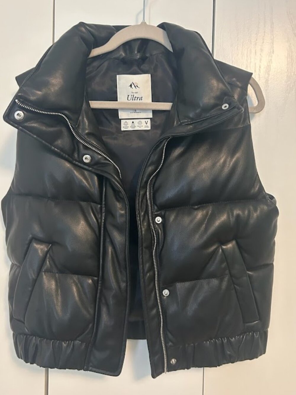 Black Puffer Vest  Faux Leather Small